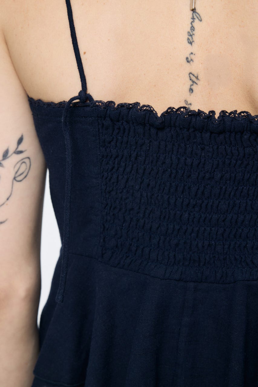 LINEN BLEND CORSET CAMI トップス NVY FREE