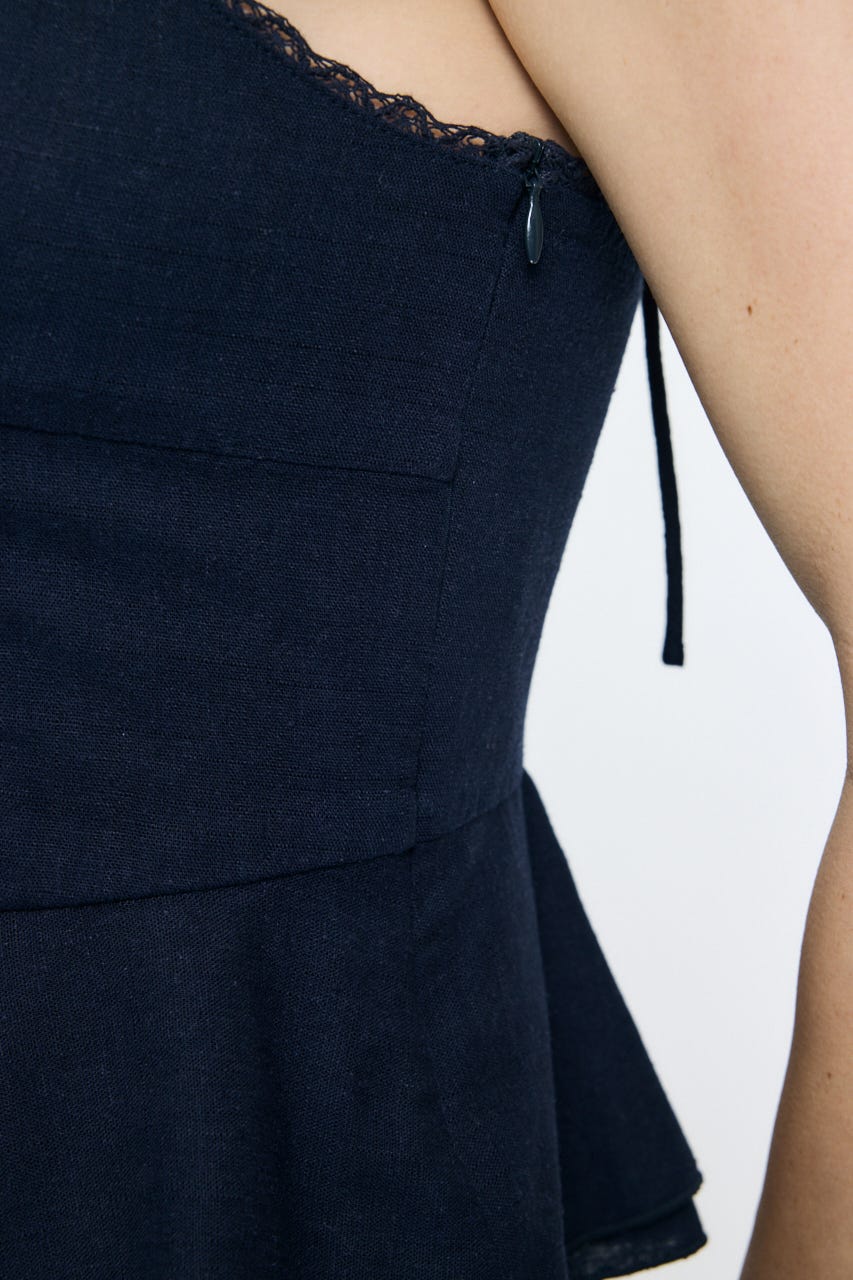 LINEN BLEND CORSET CAMI トップス NVY FREE
