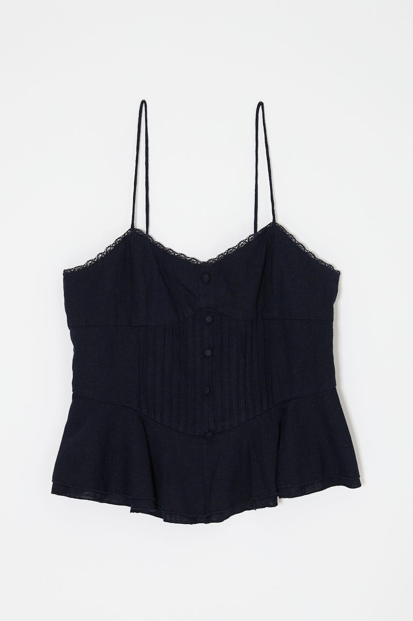 LINEN BLEND CORSET CAMI トップス NVY FREE
