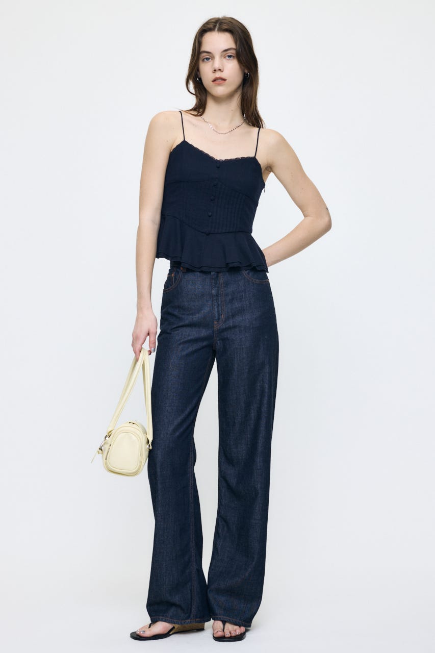 LINEN BLEND CORSET CAMI トップス NVY FREE
