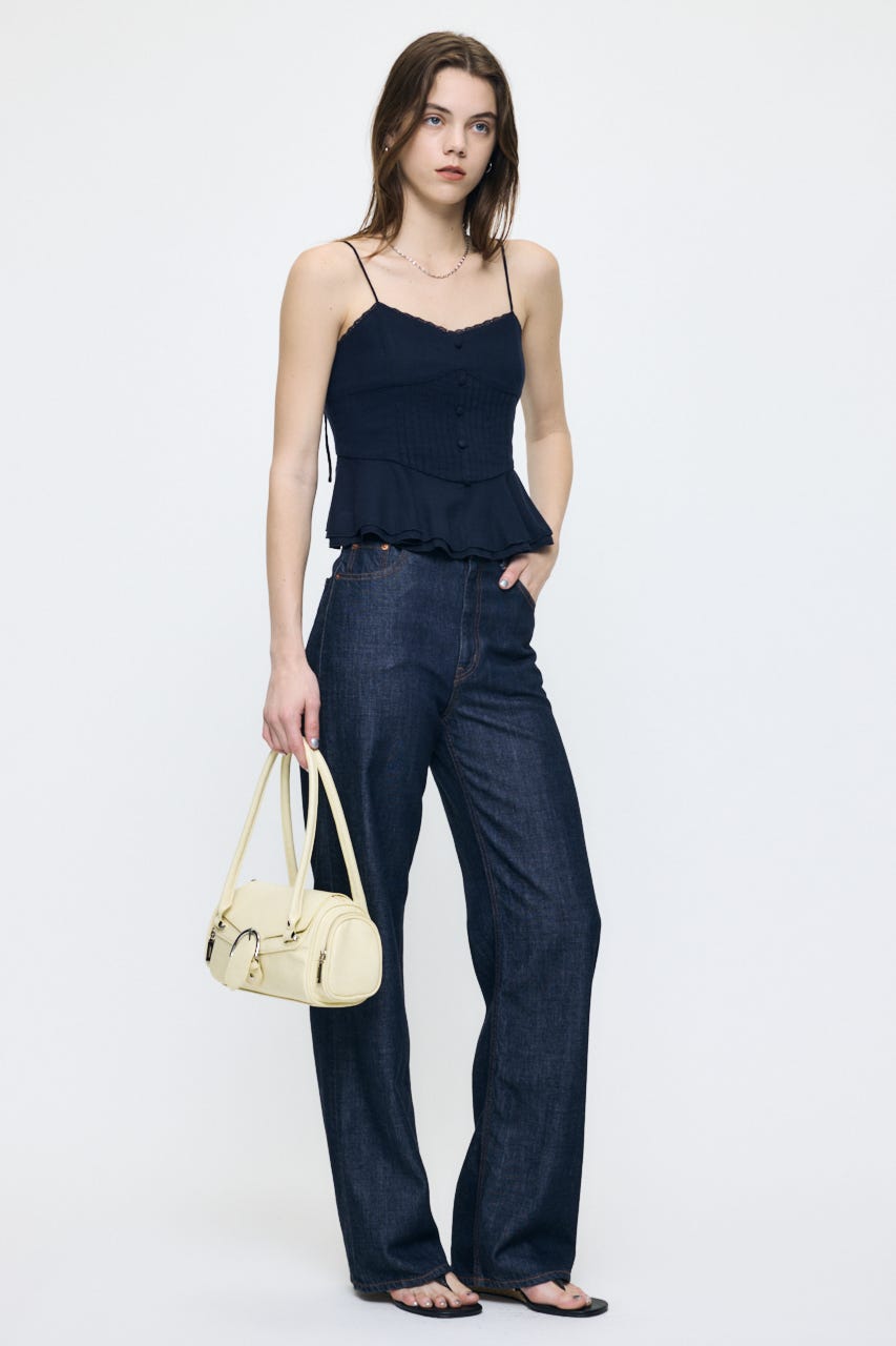 LINEN BLEND CORSET CAMI トップス NVY FREE
