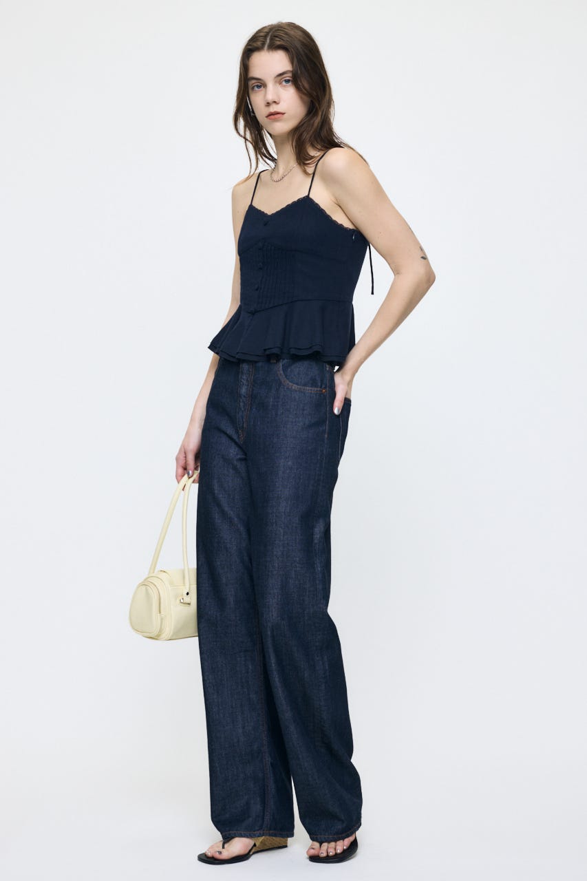 LINEN BLEND CORSET CAMI トップス NVY FREE