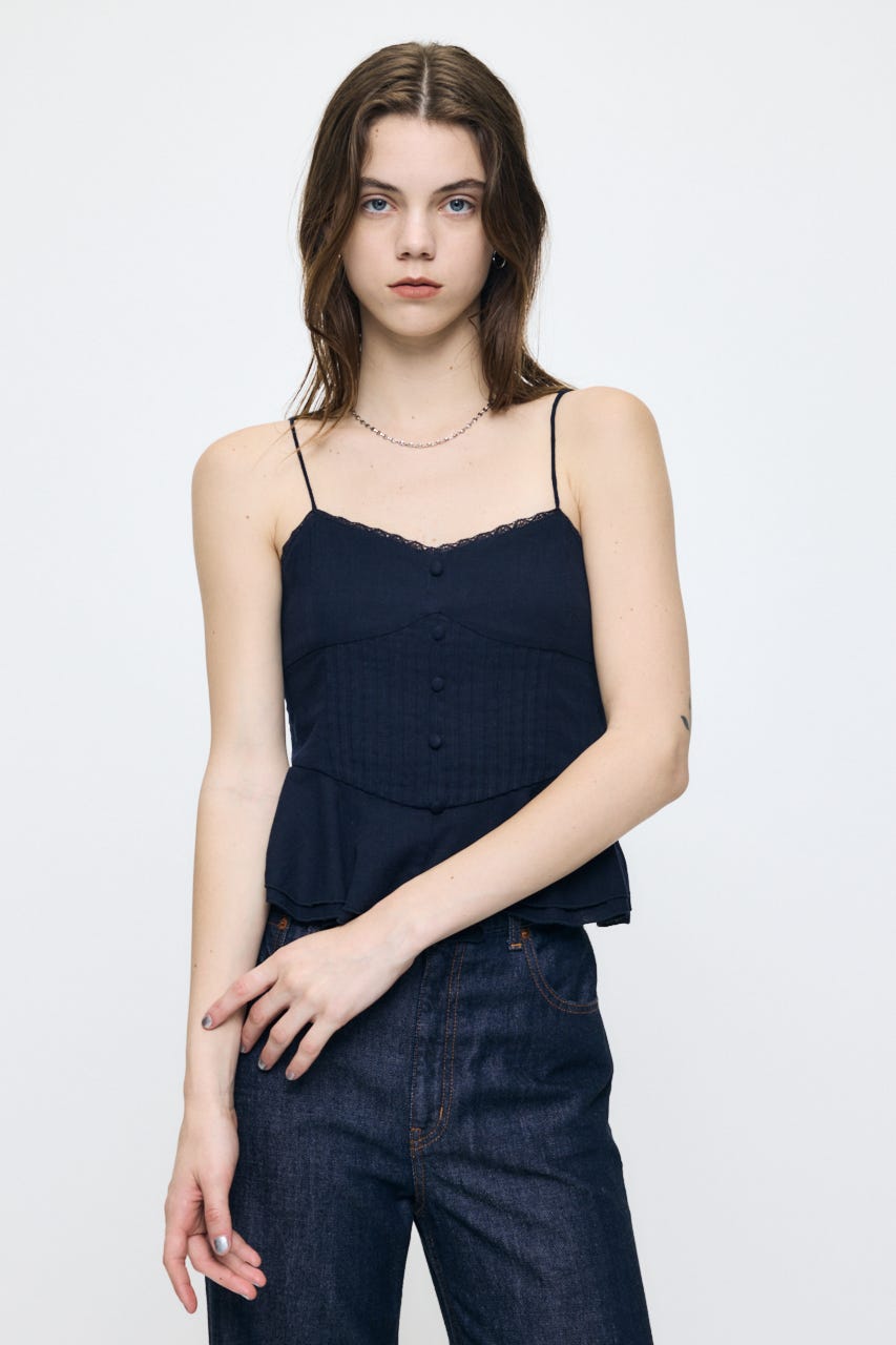 LINEN BLEND CORSET CAMI トップス NVY FREE