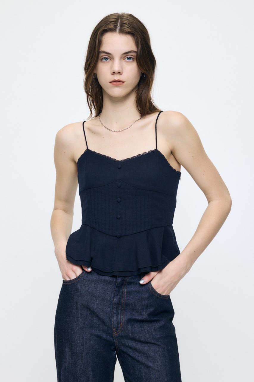 LINEN BLEND CORSET CAMI トップス NVY FREE