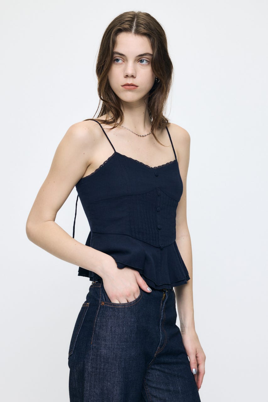 LINEN BLEND CORSET CAMI トップス NVY FREE