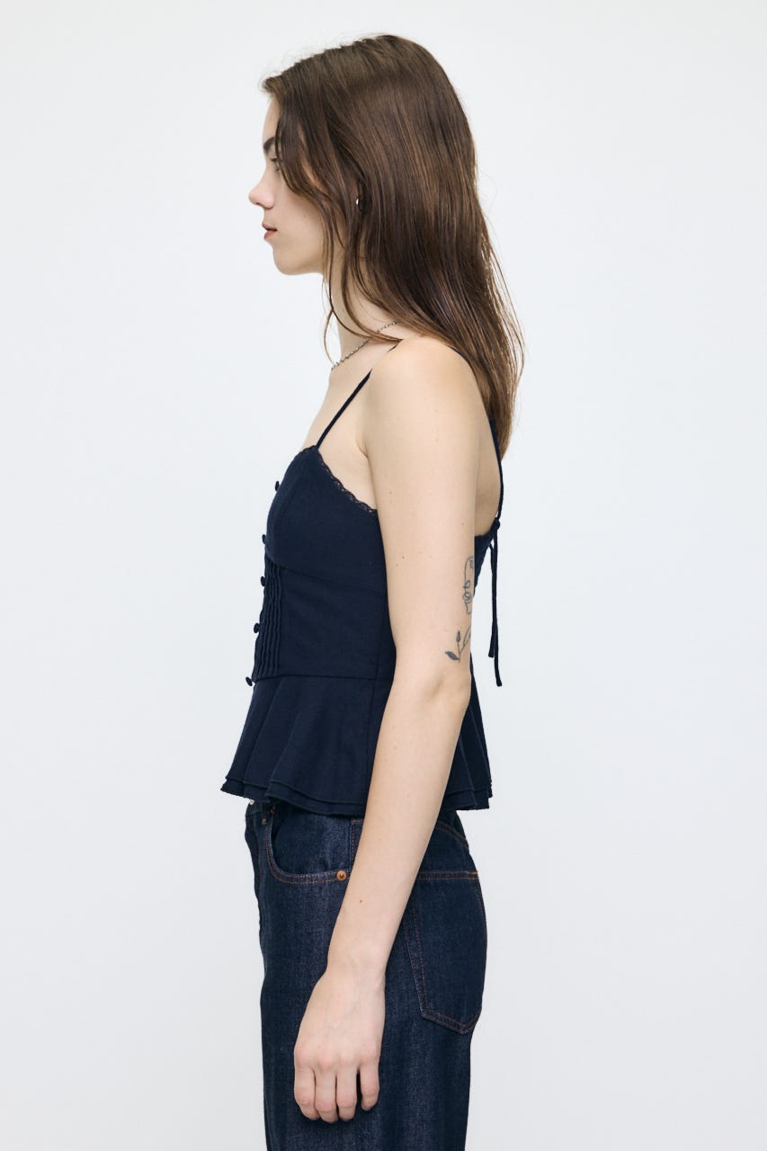 LINEN BLEND CORSET CAMI トップス NVY FREE