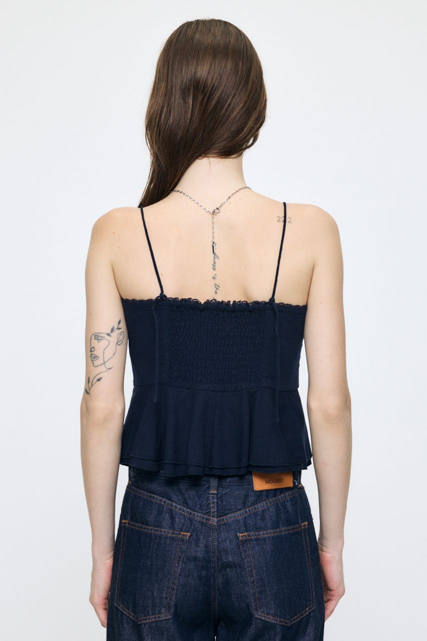 LINEN BLEND CORSET CAMI トップス NVY FREE