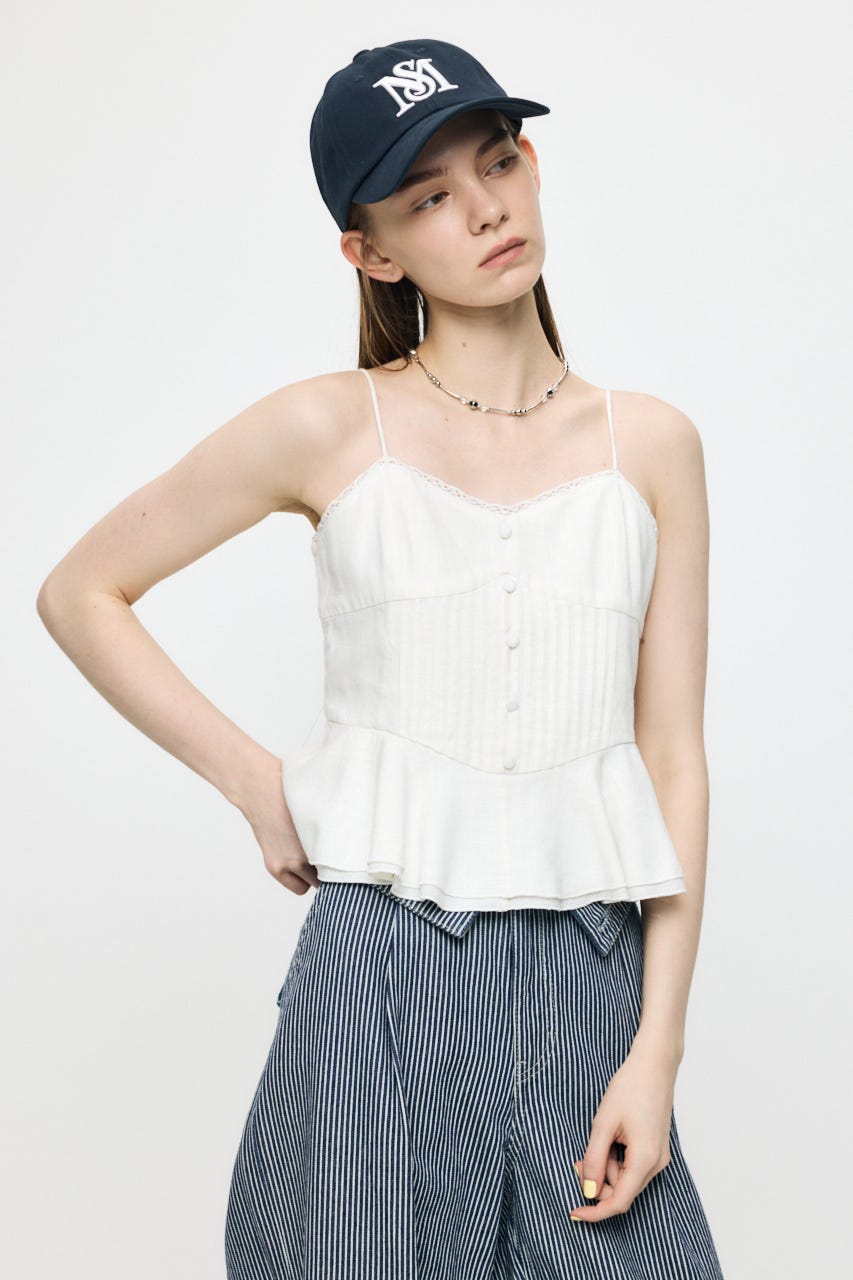 LINEN BLEND CORSET CAMI トップス WHT FREE
