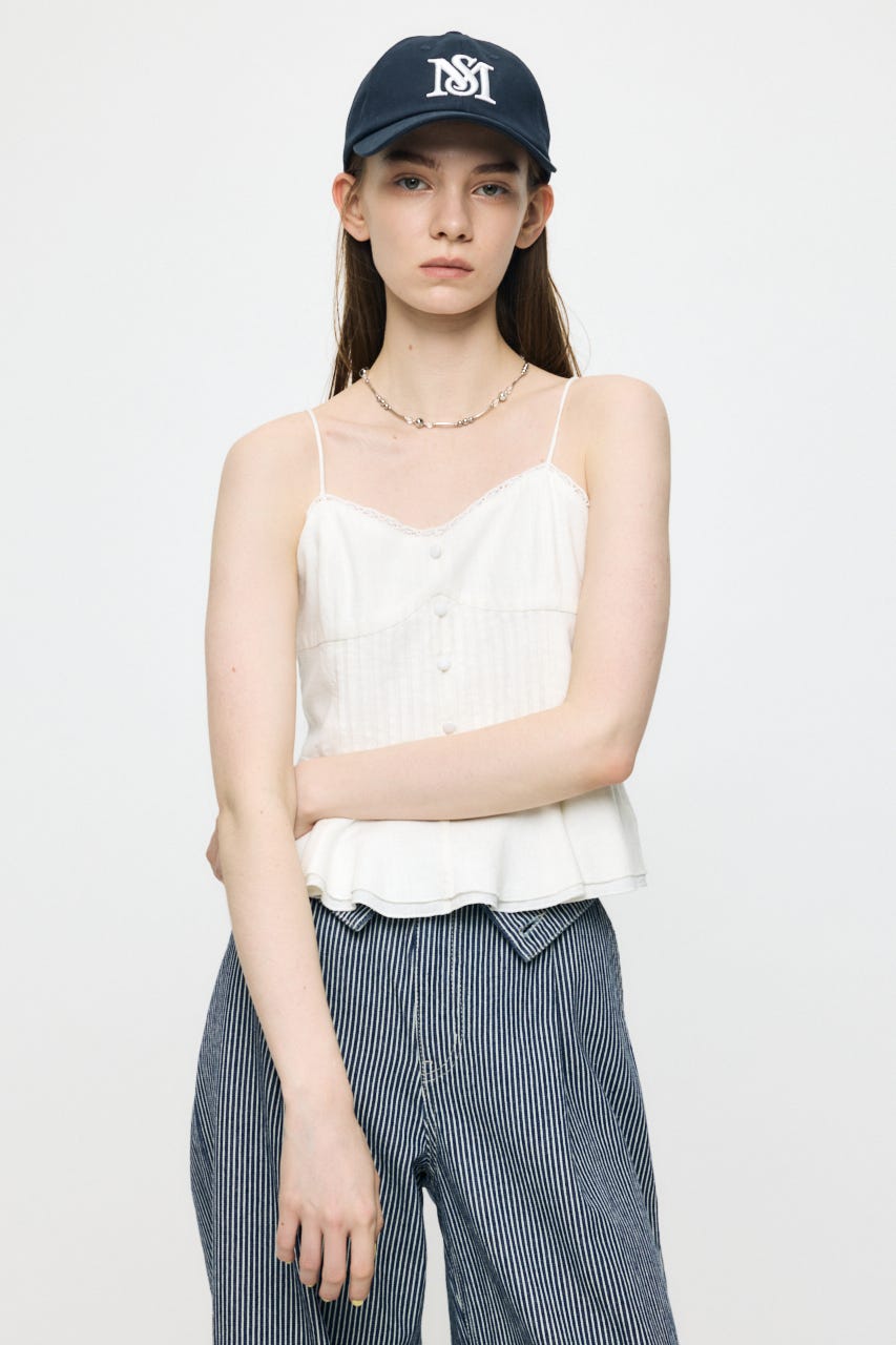 LINEN BLEND CORSET CAMI トップス WHT FREE