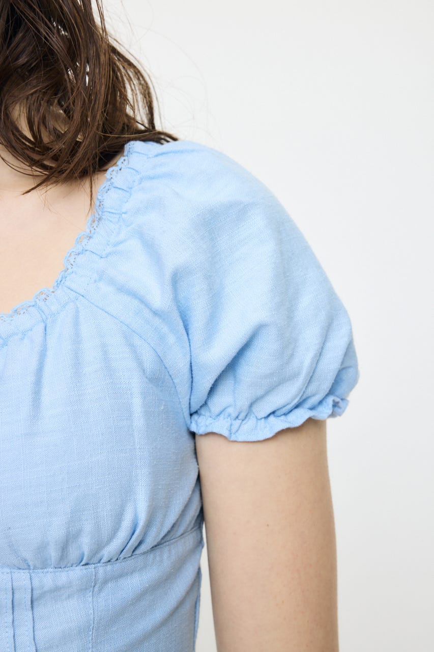 LINEN BLEND WAIST FIT ブラウス L/BLU 2