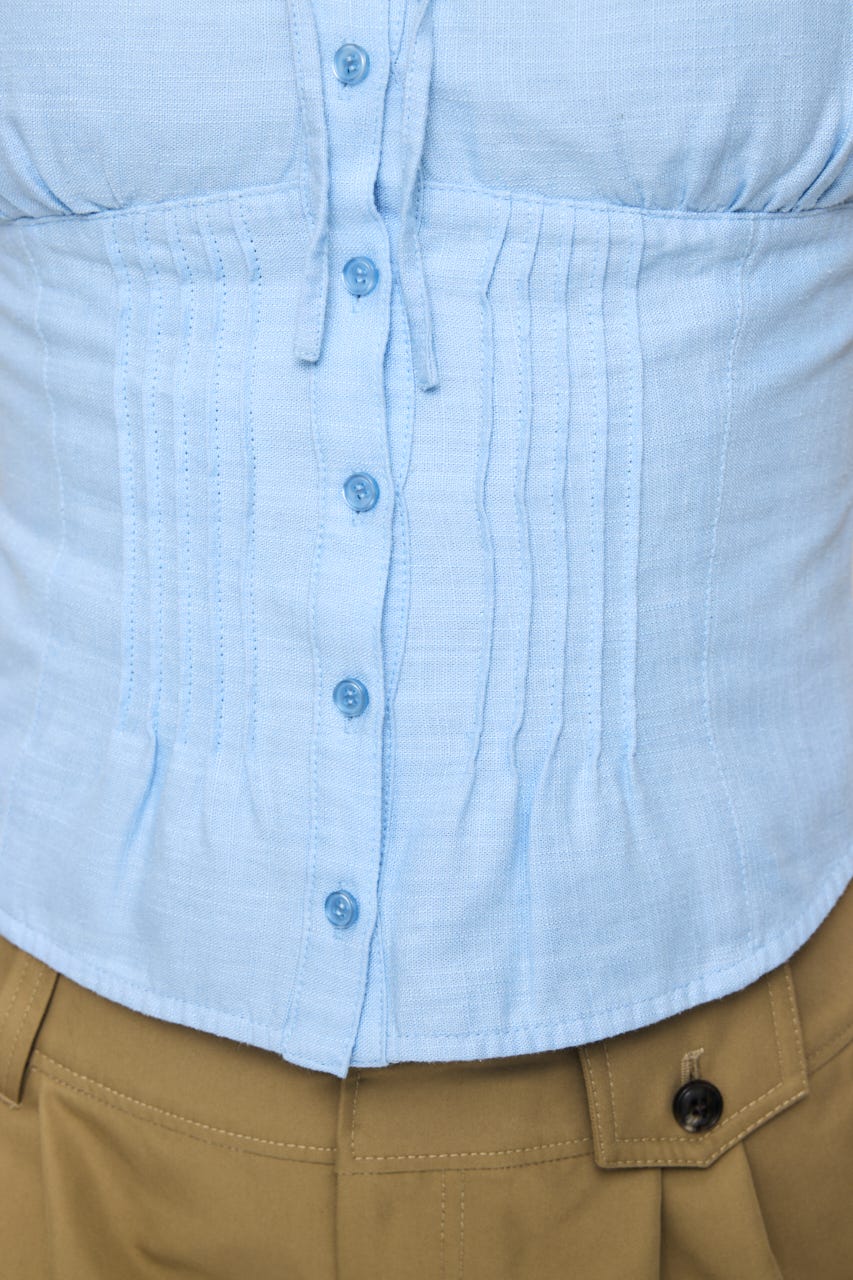 LINEN BLEND WAIST FIT ブラウス L/BLU 2