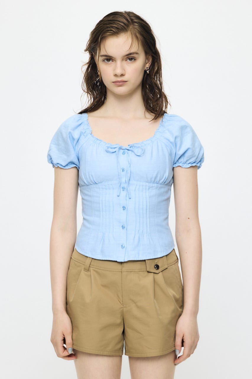 LINEN BLEND WAIST FIT ブラウス L/BLU 2