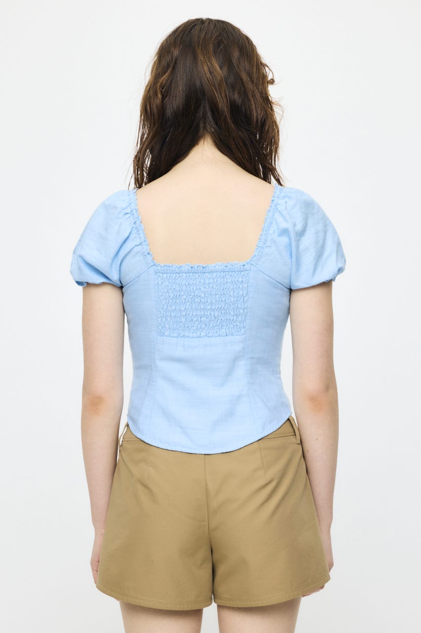 LINEN BLEND WAIST FIT ブラウス L/BLU 2