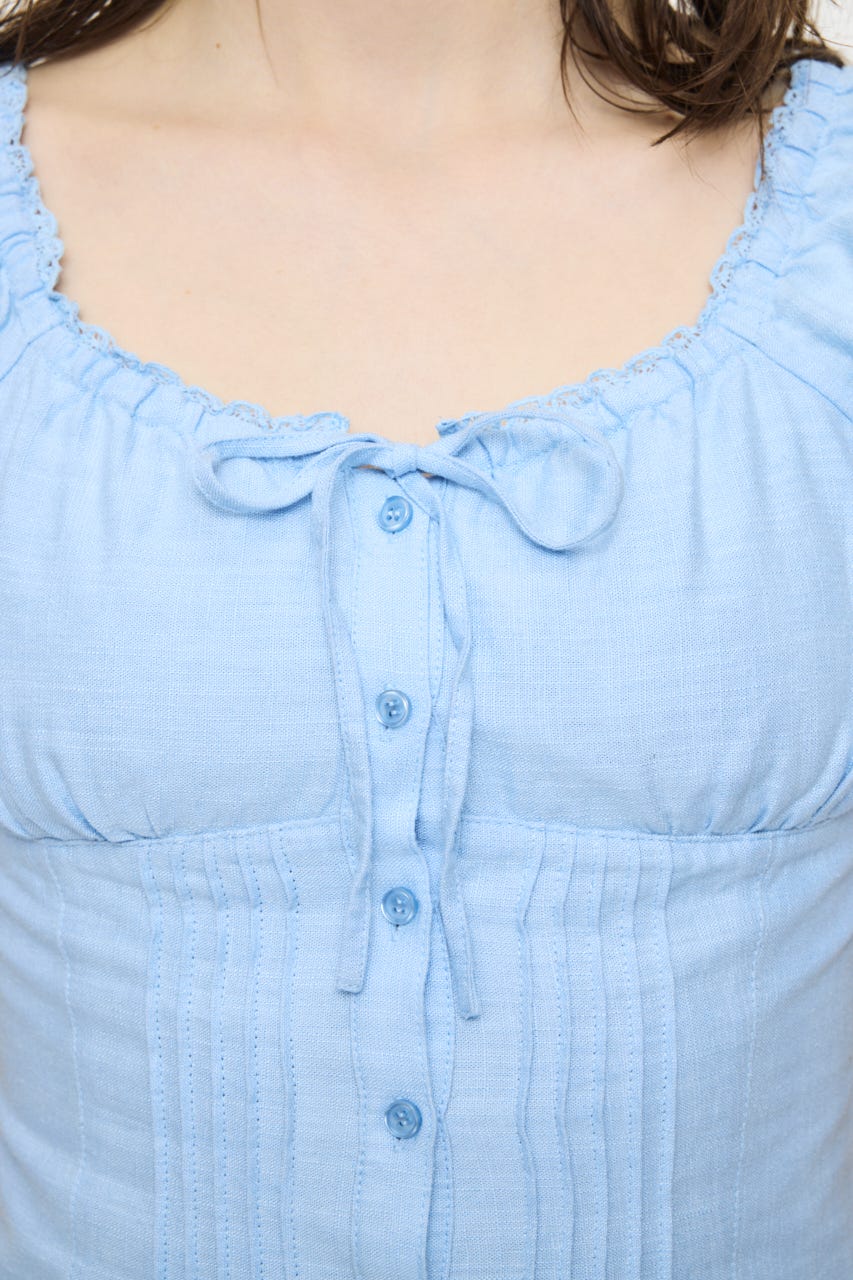 LINEN BLEND WAIST FIT ブラウス L/BLU 2