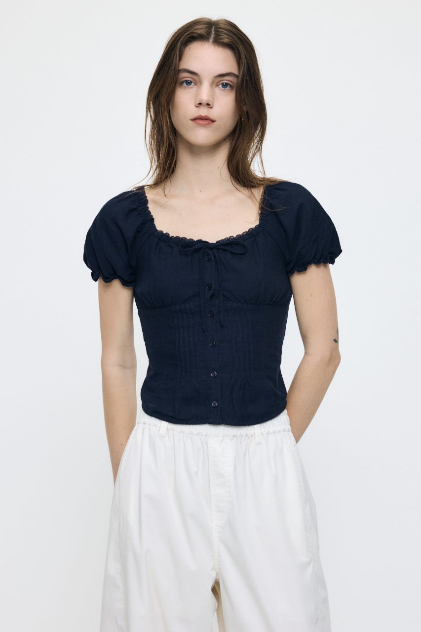 LINEN BLEND WAIST FIT ブラウス NVY 1
