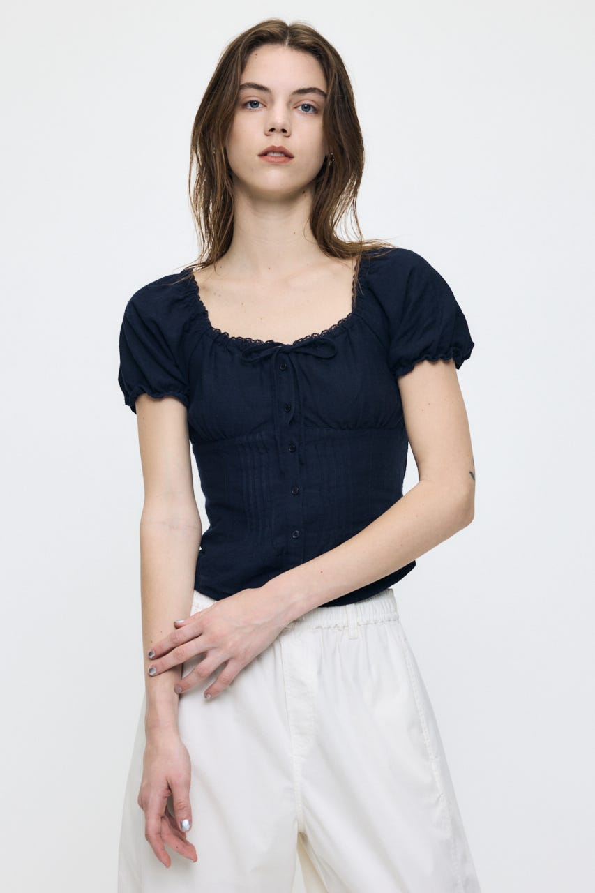 LINEN BLEND WAIST FIT ブラウス NVY 1
