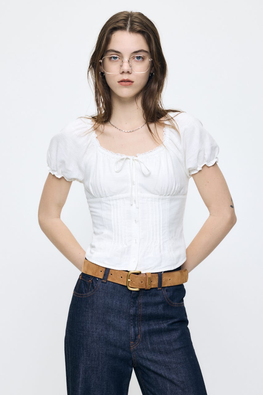 LINEN BLEND WAIST FIT ブラウス WHT 2