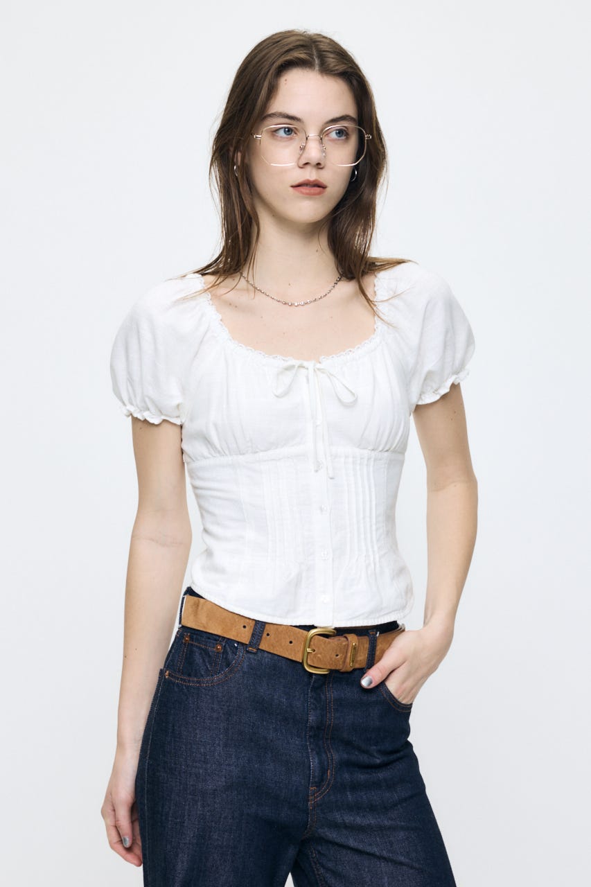 LINEN BLEND WAIST FIT ブラウス WHT 2