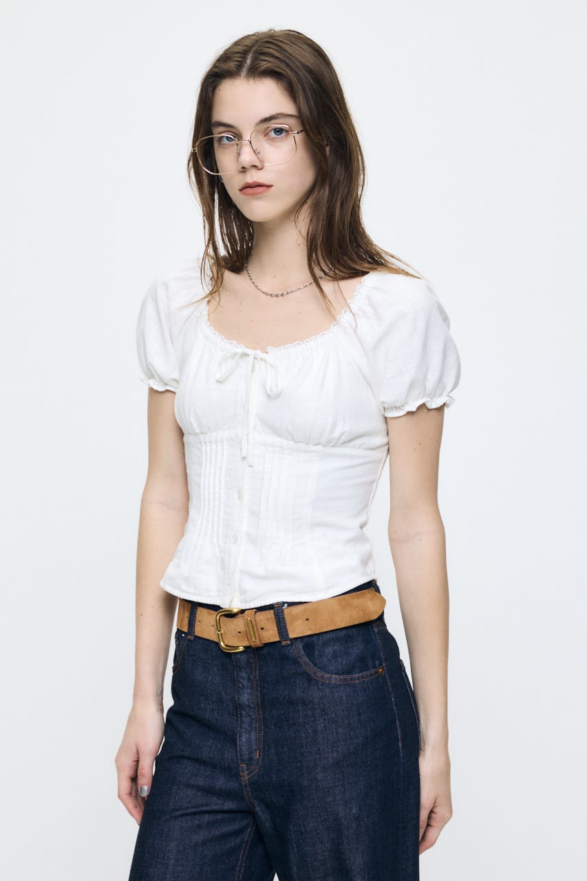 LINEN BLEND WAIST FIT ブラウス WHT 2