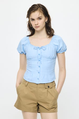 LINEN BLEND WAIST FIT ブラウス