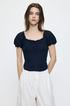LINEN BLEND WAIST FIT ブラウス