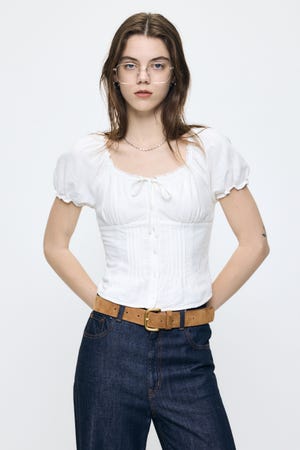 LINEN BLEND WAIST FIT ブラウス