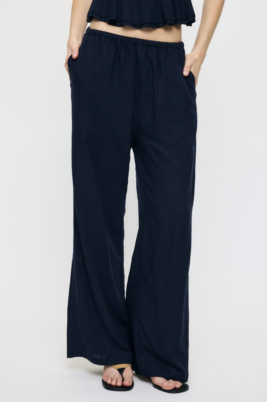 LINEN BLEND RELAX WIDE パンツ NVY 1