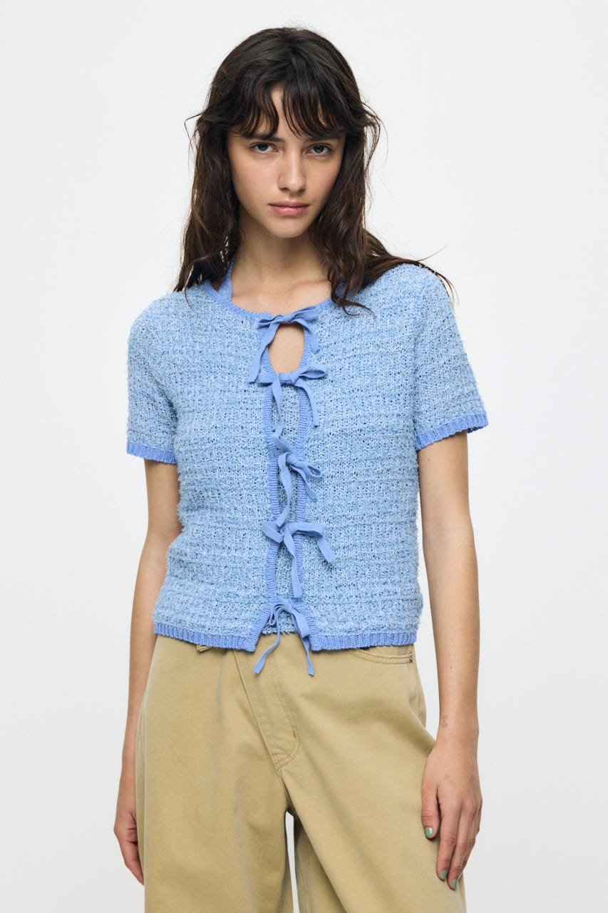 FRONT RIBBON KNIT カーディガン L/BLU FREE