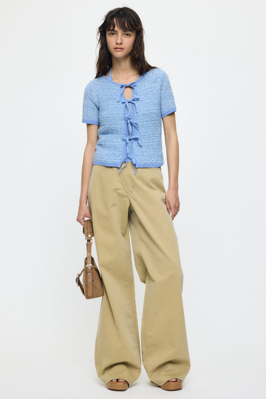 FRONT RIBBON KNIT カーディガン L/BLU FREE