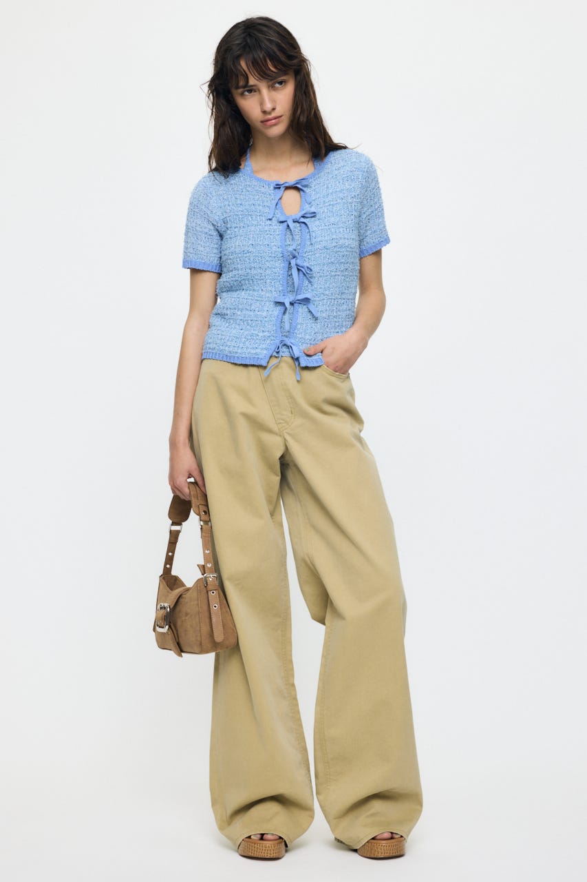 FRONT RIBBON KNIT カーディガン L/BLU FREE