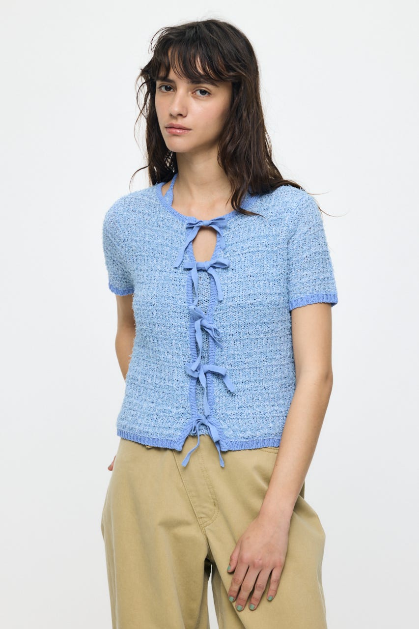 FRONT RIBBON KNIT カーディガン L/BLU FREE