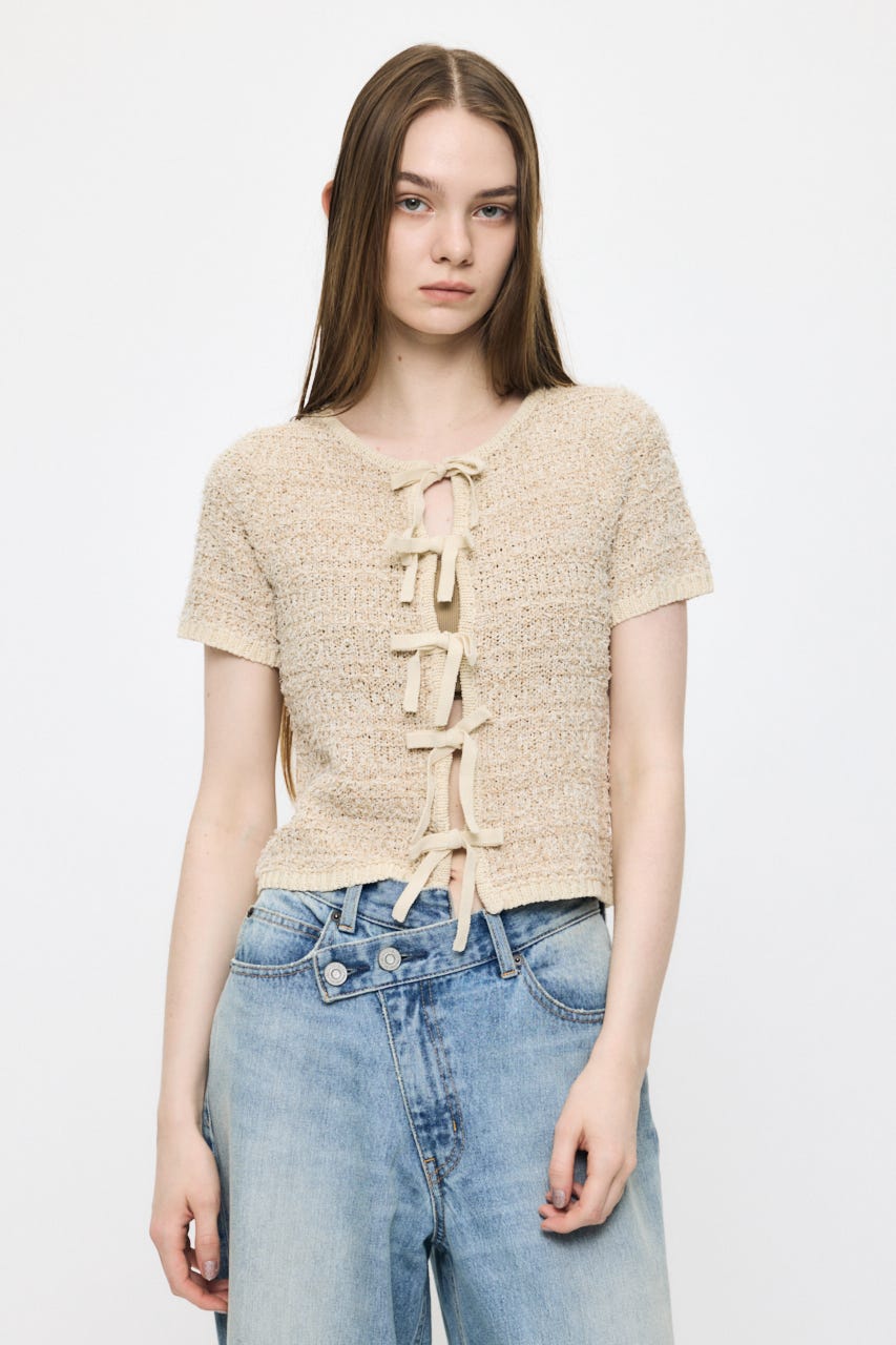 FRONT RIBBON KNIT カーディガン L/YEL FREE