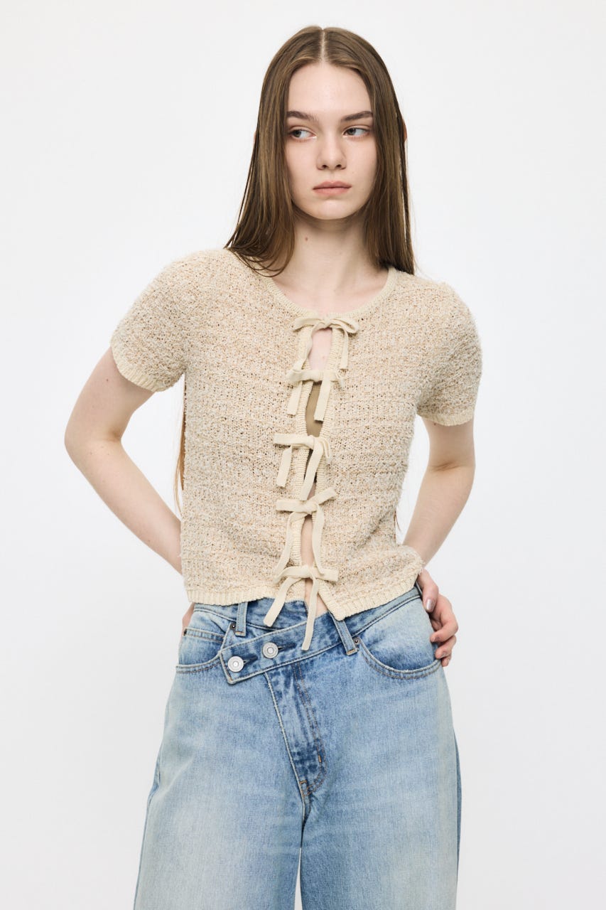 FRONT RIBBON KNIT カーディガン L/YEL FREE