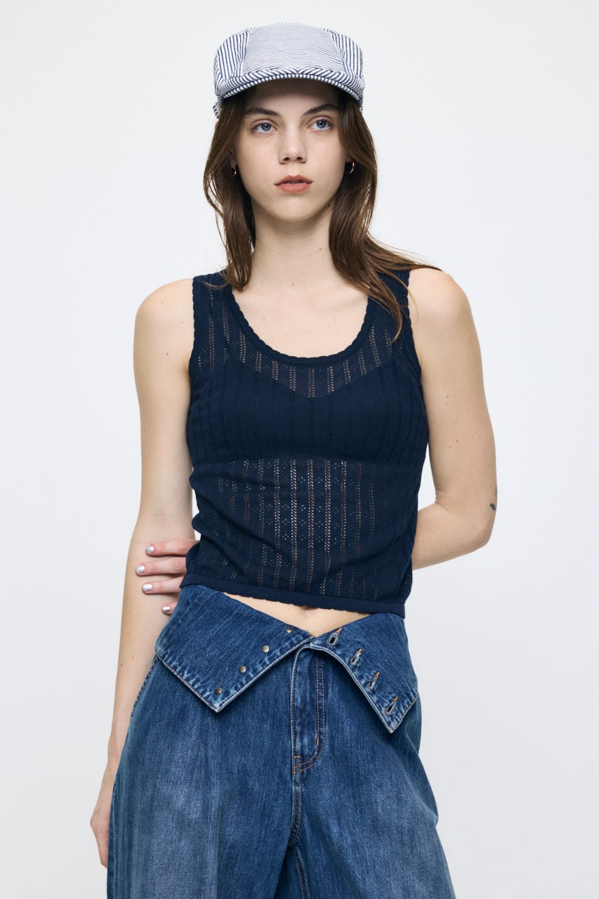 EYELET KNIT タンク NVY FREE