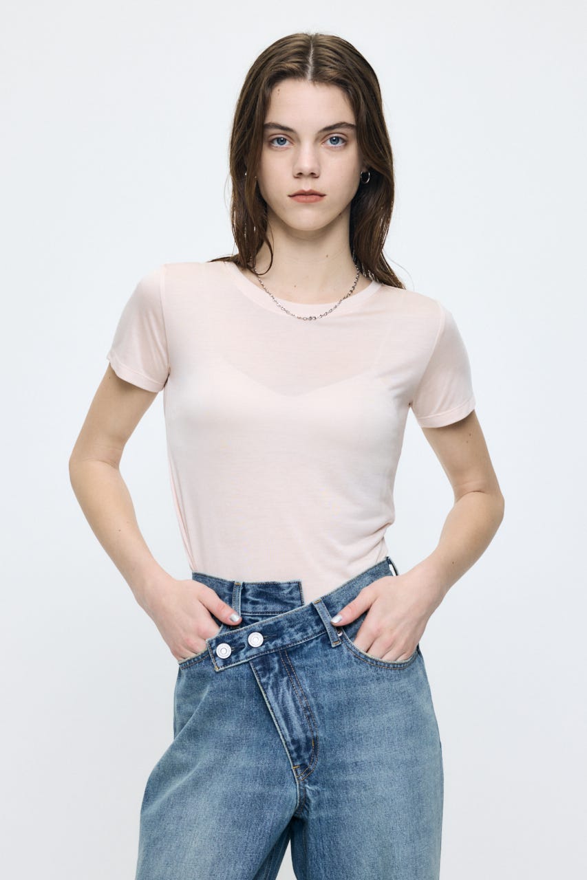 SHEER BASIC TEE L/PNK FREE