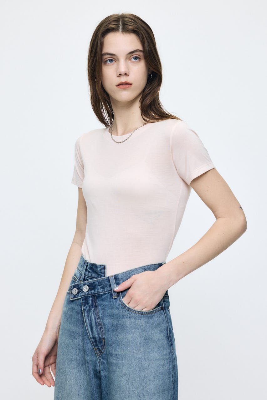 SHEER BASIC TEE L/PNK FREE