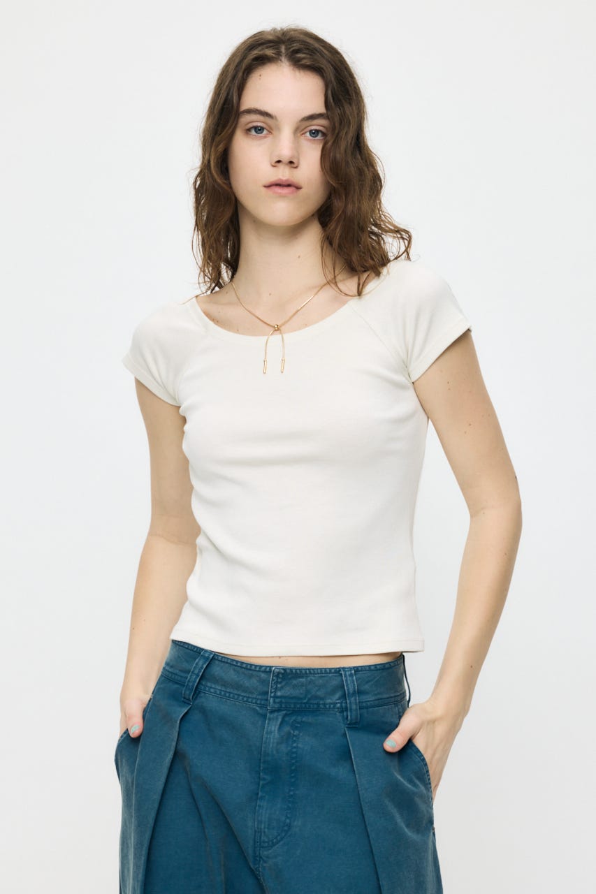 BACK OPEN SHORT SLEEVE TEE WHT FREE