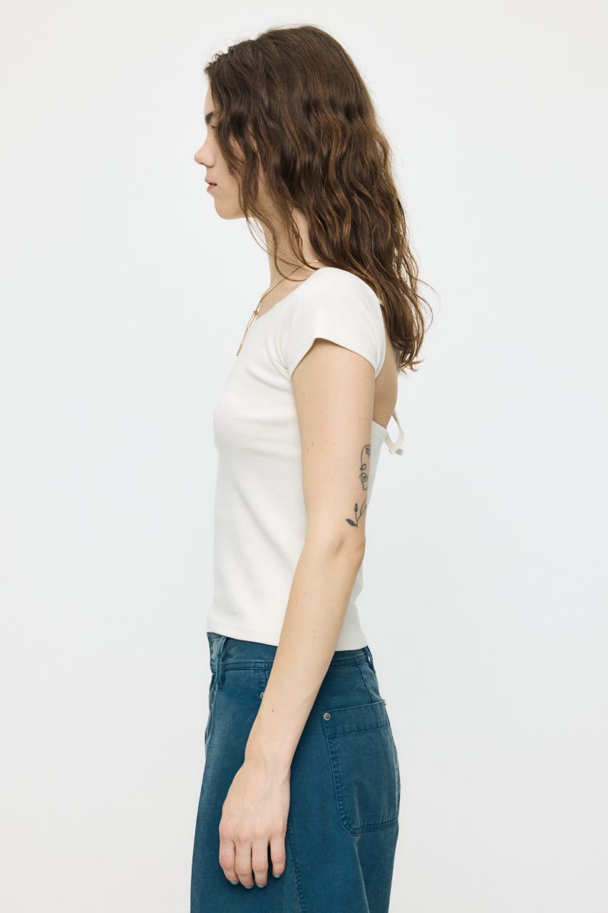 BACK OPEN SHORT SLEEVE TEE WHT FREE