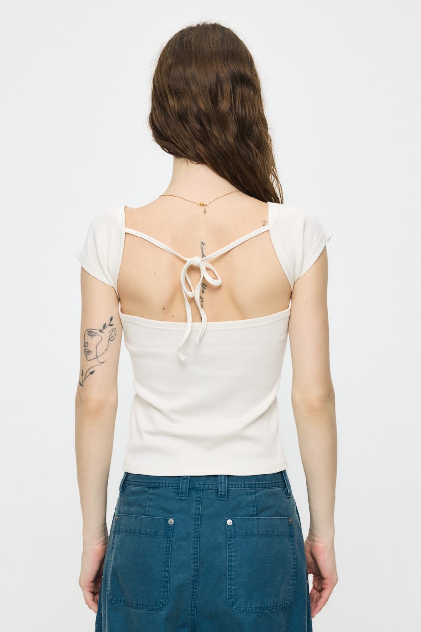 BACK OPEN SHORT SLEEVE TEE WHT FREE