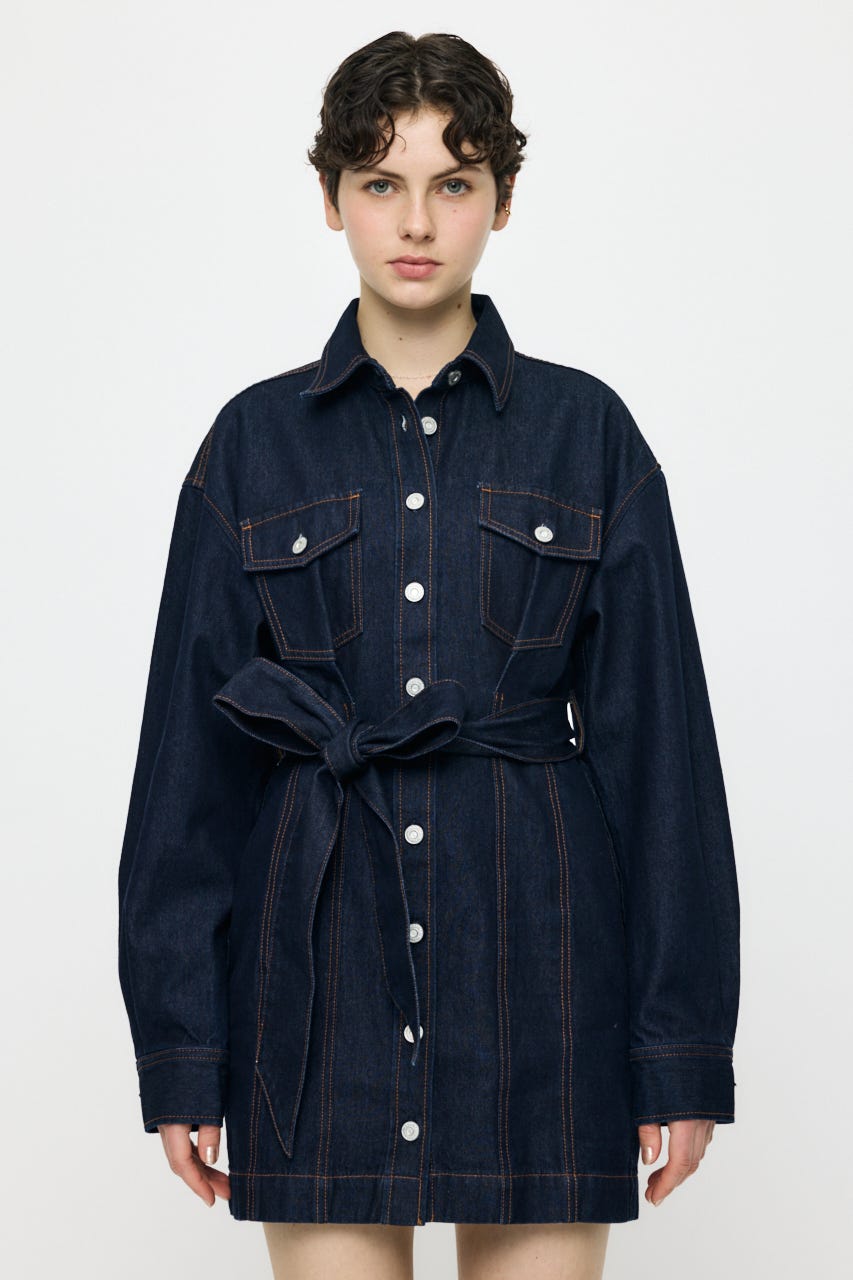 BELTED DENIM MINI ドレス One Wash 1