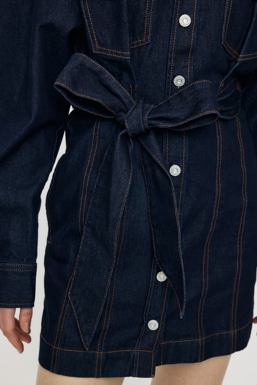 BELTED DENIM MINI ドレス One Wash 1
