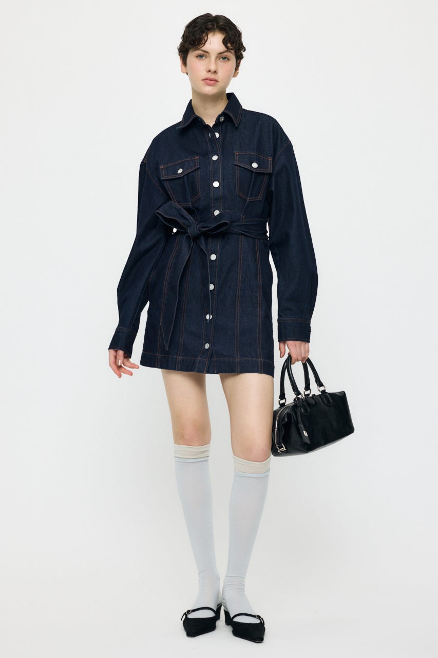 BELTED DENIM MINI ドレス One Wash 1