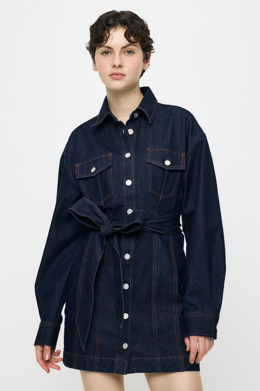 BELTED DENIM MINI ドレス One Wash 1