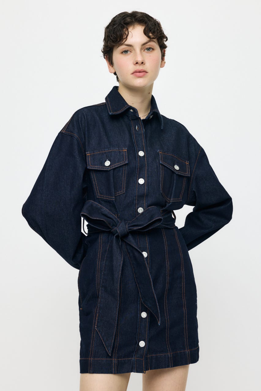 BELTED DENIM MINI ドレス One Wash 1