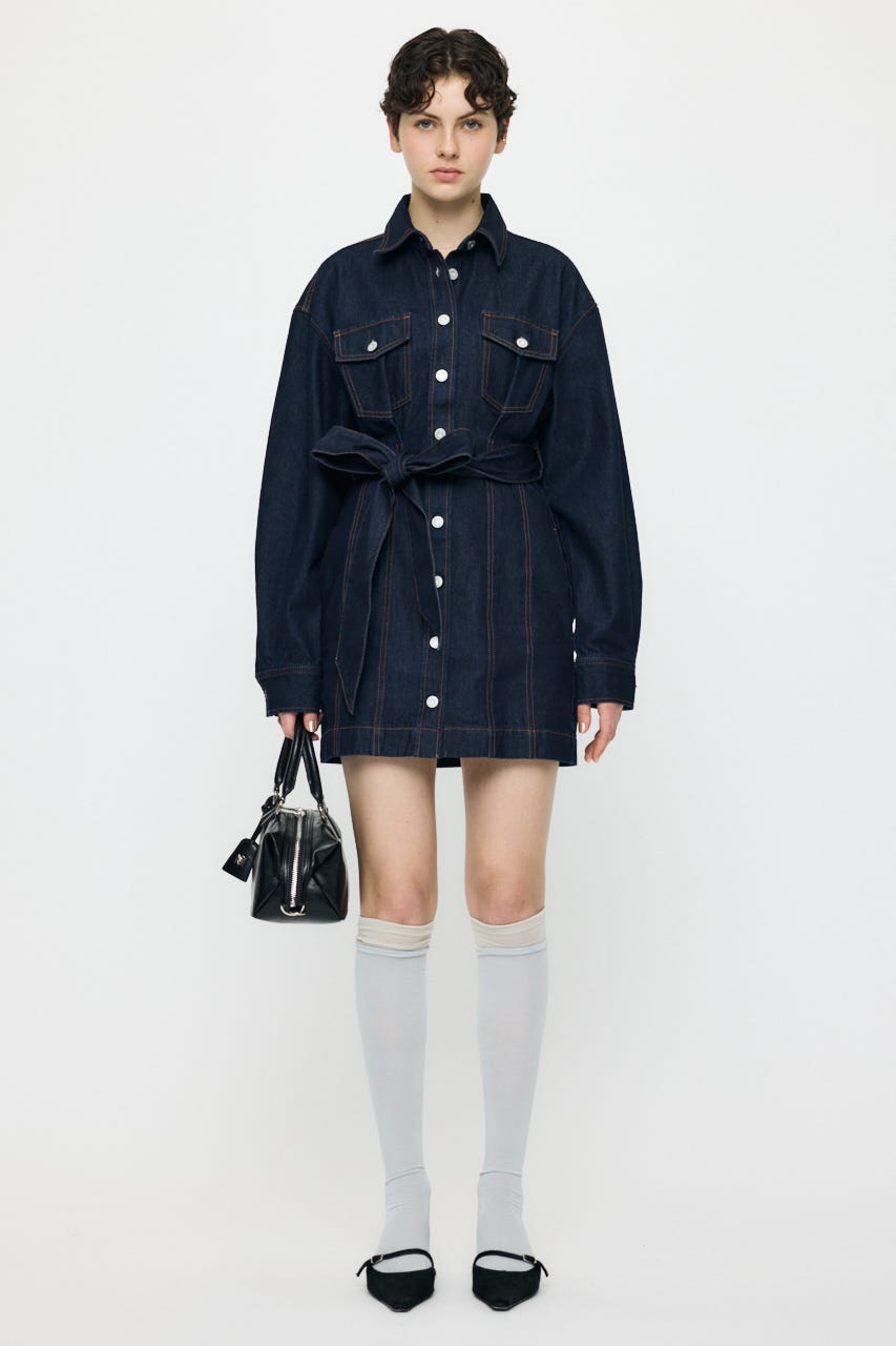 BELTED DENIM MINI ドレス One Wash 1