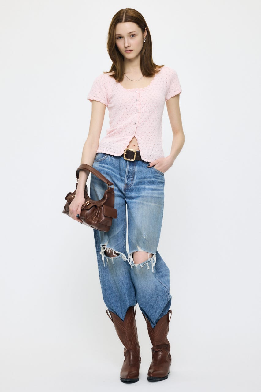 MIDRISE DAMAGED SLIM ストレート BLU 1