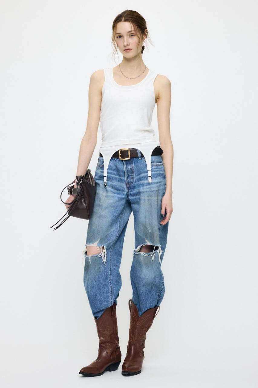 MIDRISE DAMAGED SLIM ストレート BLU 1