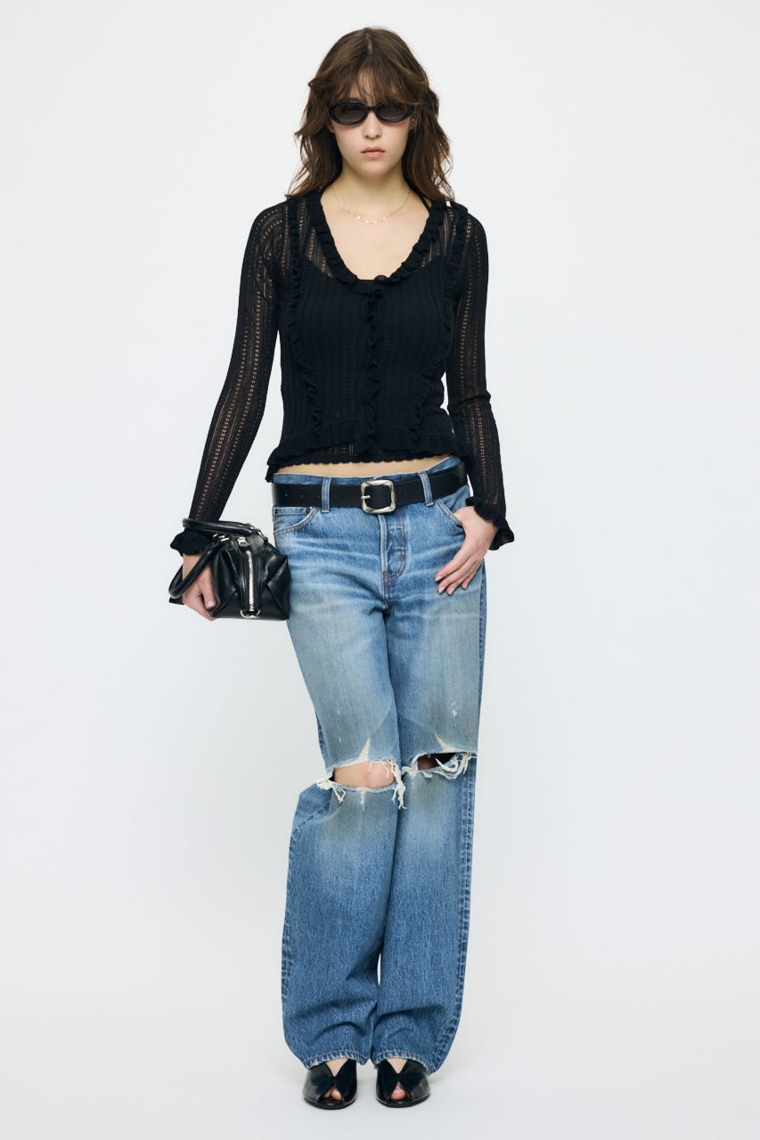 MIDRISE DAMAGED SLIM ストレート BLU 1