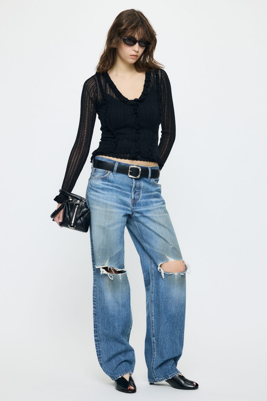 MIDRISE DAMAGED SLIM ストレート BLU 1