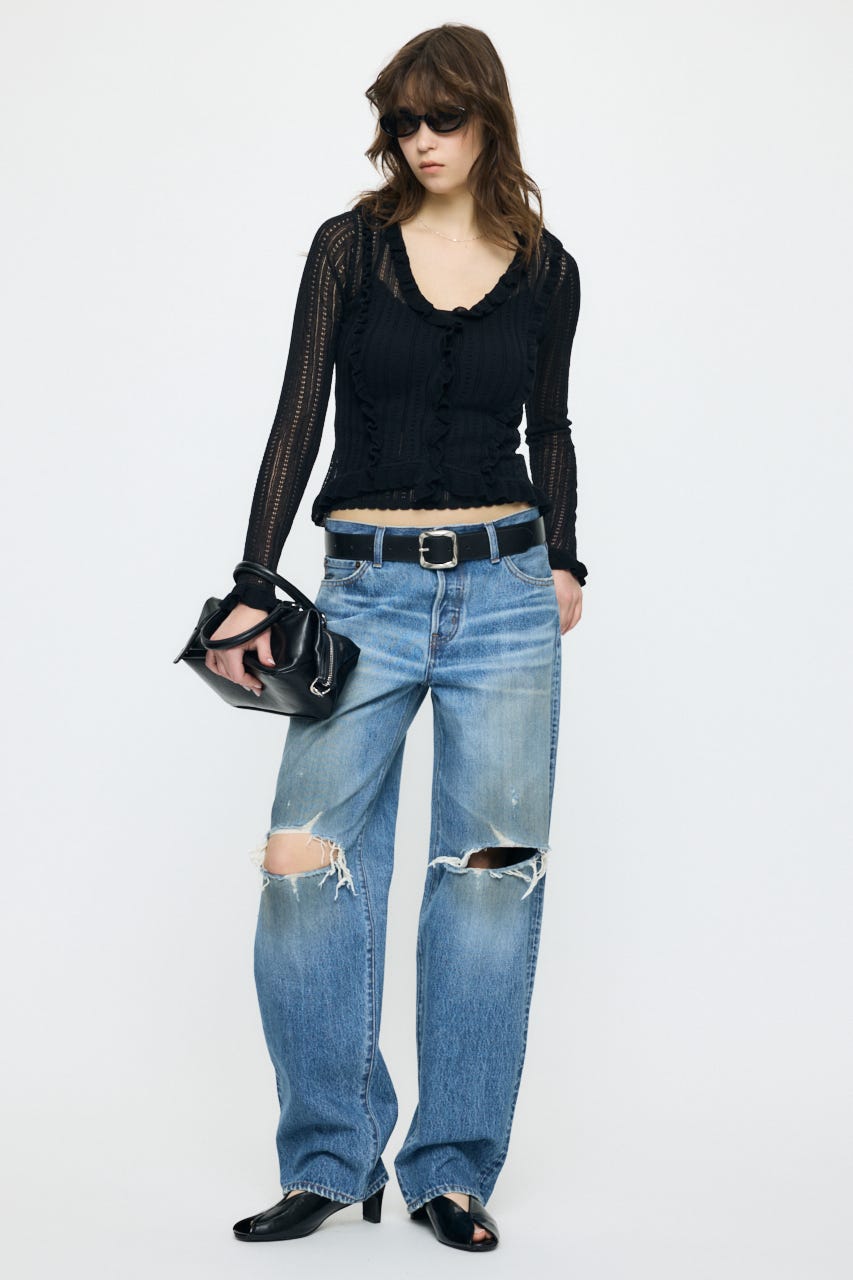 MIDRISE DAMAGED SLIM ストレート BLU 1